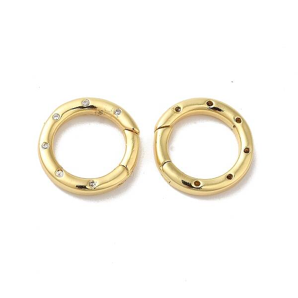 Rack Plating Brass Micro Pave Clear Cubic Zirconia Spring Ring Clasps