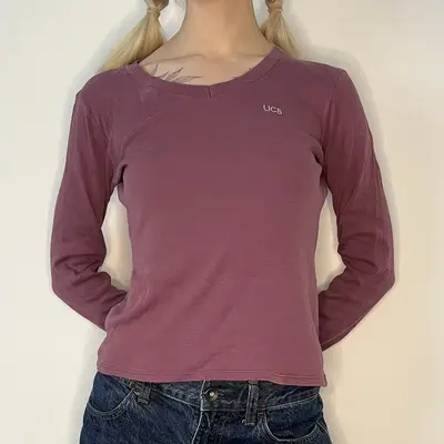 Benetton Long Sleeve T-Shirt - Small Purple Cotton