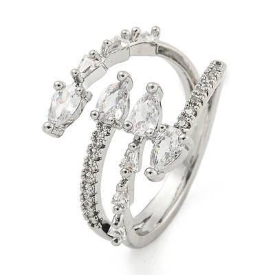 Brass Micro Pave Cubic Zirconia Cuff Rings