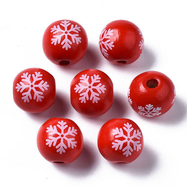 Painted Natural Wood European Beads