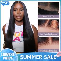 Wigfever Wear Go Real Glueless Silky Straight & Water Wave Wigs Pre Bleached And Pre Cut 7*4 Lace Human Hair Lace Front Wigs ...