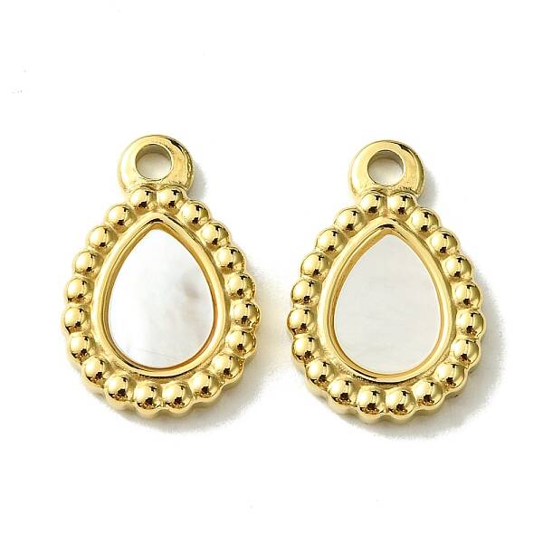 Ion Plating(IP) 304 Stainless Steel Pave Shell Teardrop Charms
