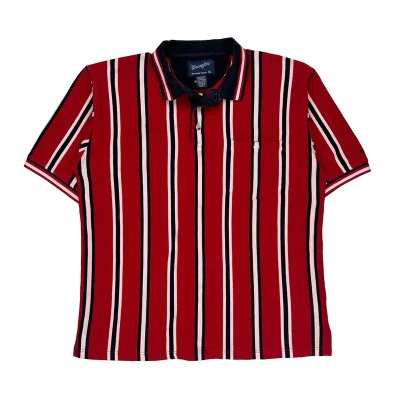 Wrangler Striped Polo Shirt - XL Red Cotton