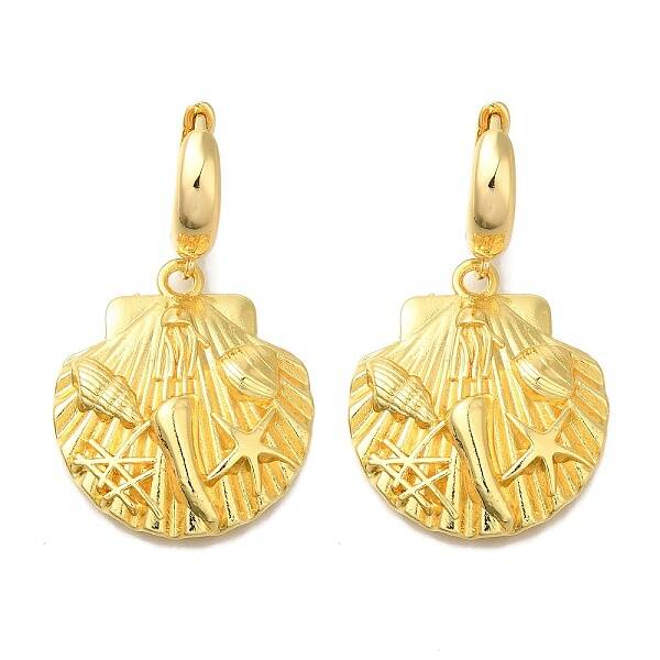 Rack Plating Shell Shape Brass Hoop Earrings
