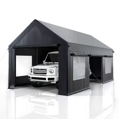 12x20ft Heavy-Duty Waterproof Carport Canopy with Reinforced Base & Side-Access Door, Portable Outdoor Garage for Trucks, Boa...