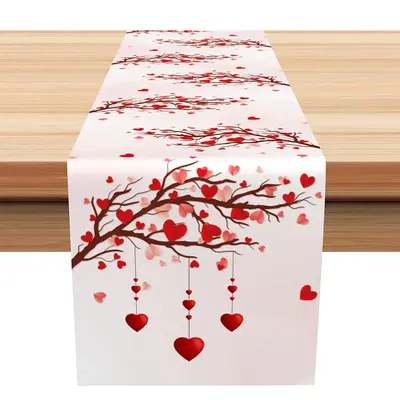 Pink Heart Tree Patterns Valentines Day Table Runner - Aperturee