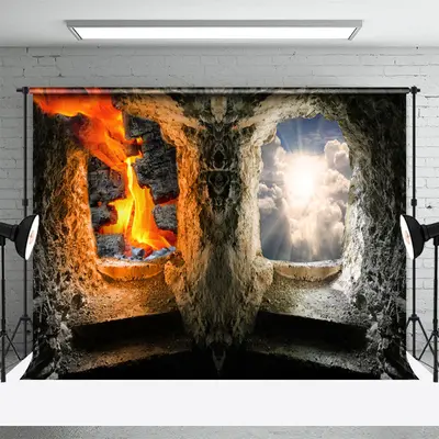 Heaven And Hell Vintage Stone Cave Memorial Backdrop - Aperturee