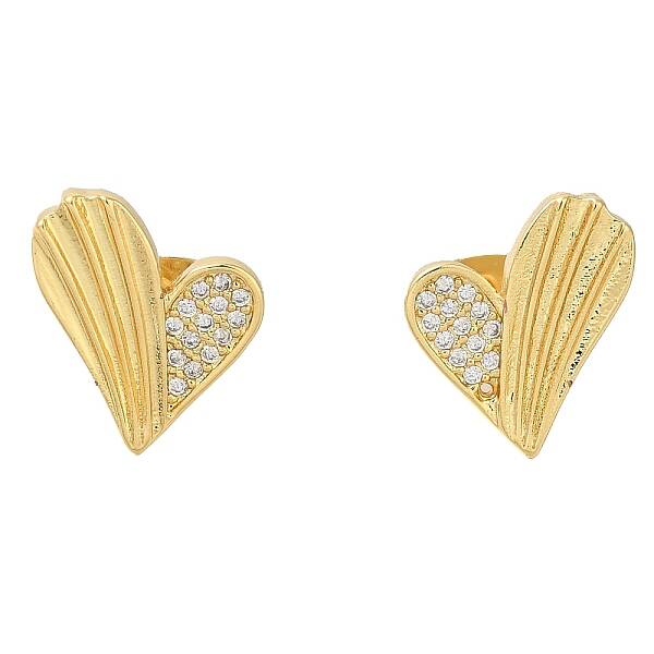 Brass Pave Clear Cubic Zirconia Stud Earrings