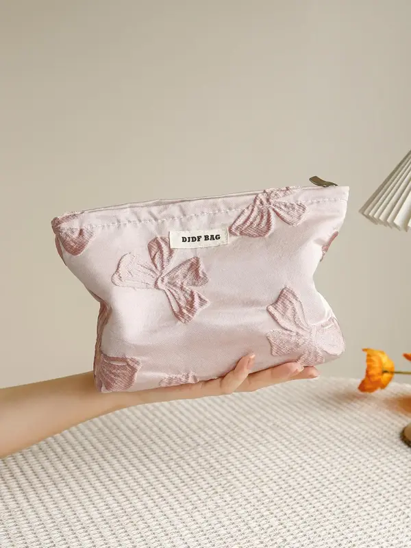 Bow Pattern Toiletry Bag, Large Capacity Cosmetic Storage Bag, Portable Travel Toiletry Bag, Zipper Makeup Bag for Women & Gi...