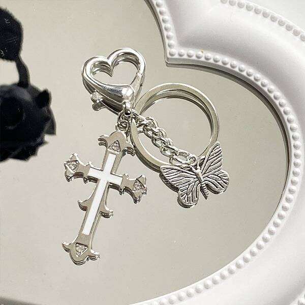 Butterfly with Alloy Enamel Cross Pendant Keychain