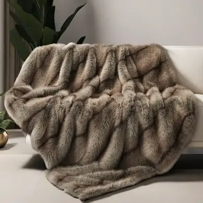 Luxury Faux Fur Blanket High Pile Bed  Faux Fox Fur Blankets For Beds Plaid on The Sofa Cover Decoration Home Blankets And Th...