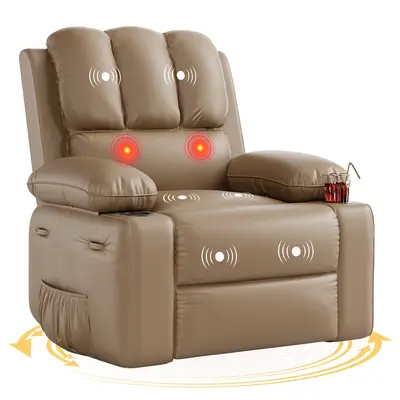 Garvee Recliner Chairs with Heat and Massage, 360° Swivel Lazy Recliner Chair for Elderly, Ergonomic Rocking Chair with Cup ...