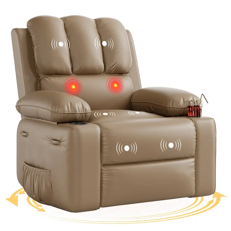 Garvee Recliner Chairs with Heat and Massage, 360° Swivel Lazy Recliner Chair for Elderly, Ergonomic Rocking Chair with Cup ...