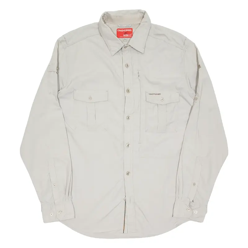 Mens Plain Shirt Beige Long Sleeve XL