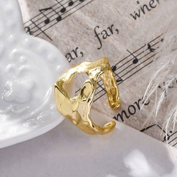Textured Brass Cuff Finger Rings for Women