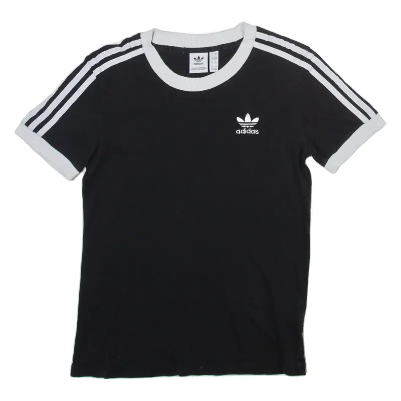ADIDAS ORIGINALS Womens T-Shirt Black Crew Neck UK 6