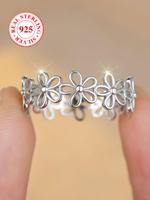 S925 Sterling Silver Hollow Out Flower Design Ring, Fashion Accessories for Women & Girls, Trendy All-match & Exquisite Jewel...