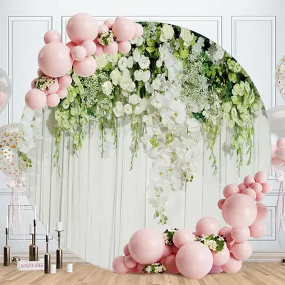 Aperturee Green Flower White Circle Wedding Backdrop For Party