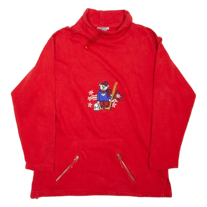 DEVILLE Skiing Bear Womens Sweatshirt Red Roll Neck 90s XL