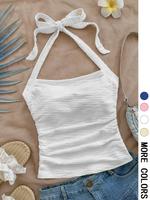 Women's Solid Crop Tank Top, Casual Sleeveless Top for Summer Beach, Ladies Clothes for Daily Wear, Vest, Summer Clothing, Br...