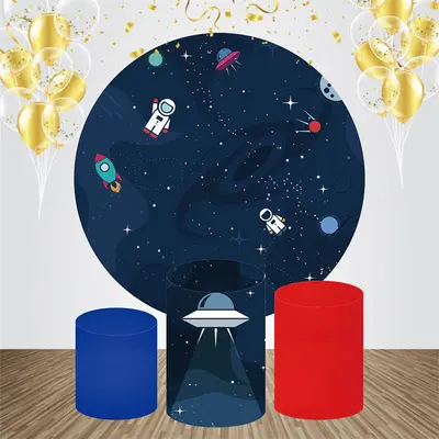 Astronaut Galaxy Round Happy Birthday Backdrop Kit - Aperturee