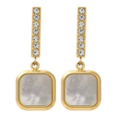 Ion Plating(IP) 304 Stainless Steel Inlay Rhinestone & Natural Shell Beads Stud Earrings for Women