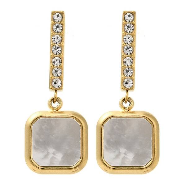 Ion Plating(IP) 304 Stainless Steel Inlay Rhinestone & Natural Shell Beads Stud Earrings for Women