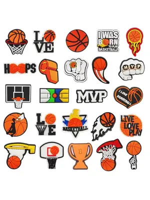 Basketball & Sports Theme Shoe Decoration, 24pcs Cute Shoe Diy Decoration for Women & Men, Fashionable Shoes Decorations for ...