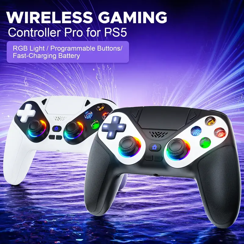 TikTokShopRestock Wireless Gaming Controller Pro for PS5 with LED RGB Light– Compatible with Playstation 5,Dual Vibration, ...
