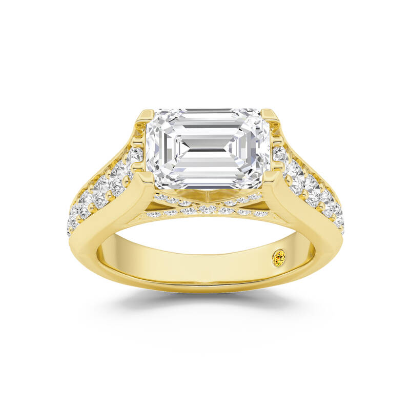 Astra Graduated Pavé Set Emerald Cut Lab Grown Diamond Engagement Ring | 10K Yellow Gold 3 1/2 CT. TW.