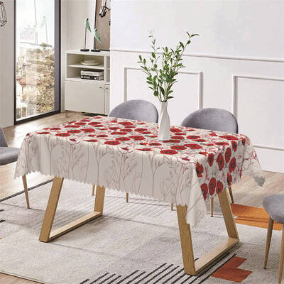 Red Black Flower Drawing Flower Rectangle Tablecloth - Aperturee