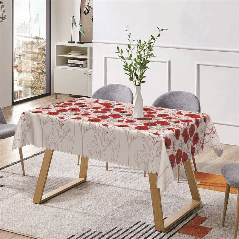 Red Black Flower Drawing Flower Rectangle Tablecloth - Aperturee
