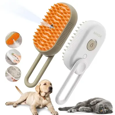 3 in 1 Cat Steam Brush, 1 Count Steamy Silicone Massage Grooming Brush for Cat and Dog, Steamer Brush for Massage, Tangled, P...