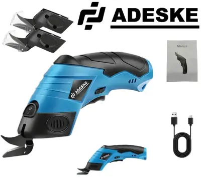 ADESKE 3.7V Cordless Electric Scissors with Battery Display, Rechargeable Dual Blade Cardboard Cutter, Easy Blade Replacement...