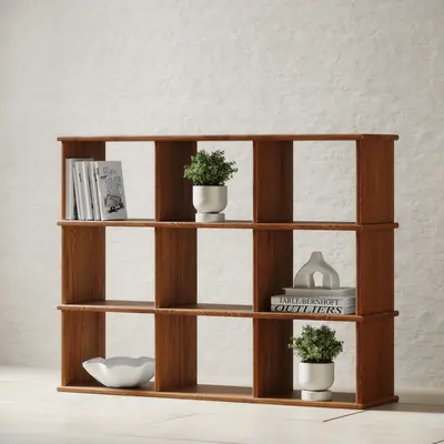 Nine cube bookshelf in red oak