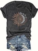 Women's Sun & Moon Print Round Neck Graphic Tee, Summer Clothes Women, Casual Short Sleeve T-Shirt for Summer, Women's Top fo...
