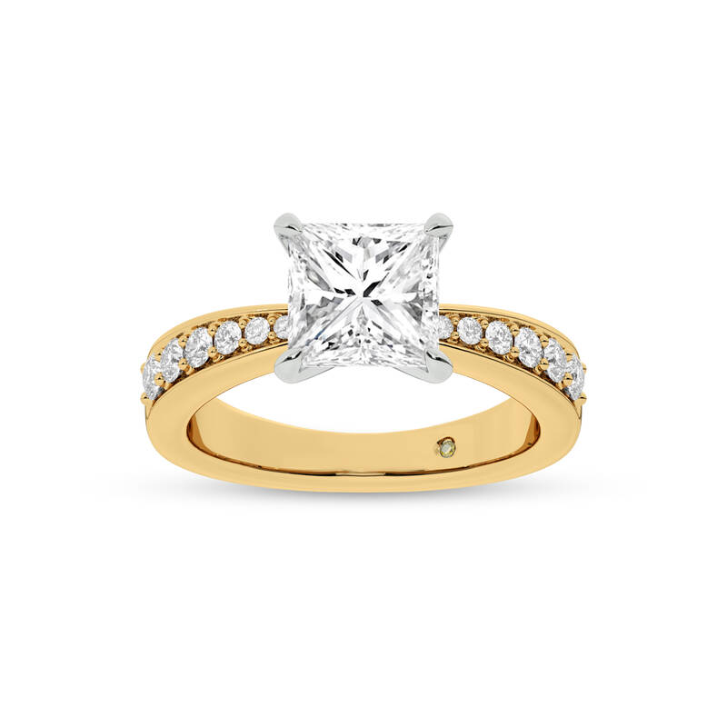 Rome Classic Pavé Set Princess Cut Lab Grown Diamond Engagement Ring | 14K Yellow Gold 2 7/8 CT. TW.
