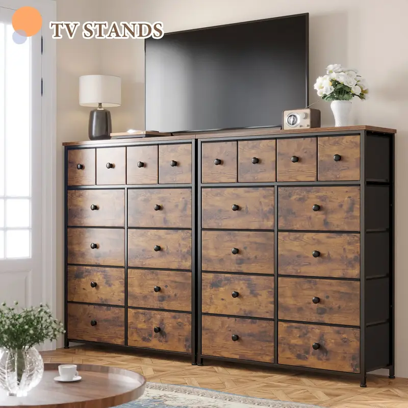 Raybee Furniture Tall Dresser with 12 Drawers, Steel Frame & Wood Top for Bedroom, Hallway Closets, Rustic Design, Assembly R...