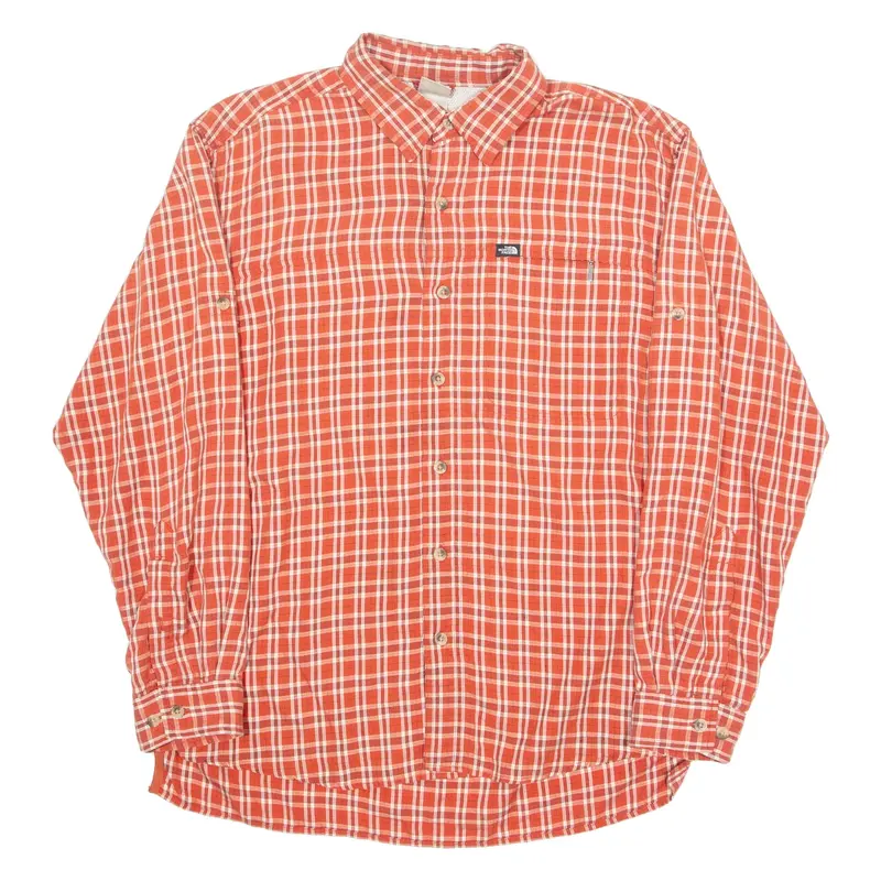 THE NORTH FACE Mens Shirt Orange Check Long Sleeve M