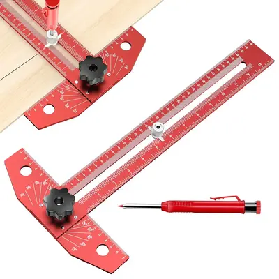 Woodworking Scriber Marking Line Ruler, 1 Count Adjustable Aluminum Alloy Sliding T-square Ruler, Precision Line Drawing Aid ...