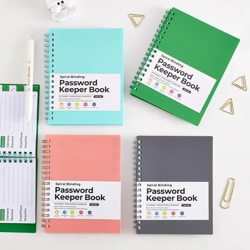 A6 Spiral Binding Password Keeper Book, 1 Count Internet Address & Password Organizer, Portable Notebook for Home Office Scho...