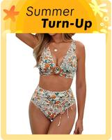 BMJL Floral V Neck High Waisted Swimsuits Womens Tummy Control Two Piece Bikini Sets Outdoorfun FathersDayGift