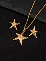Spiral Texture Starfish Design Pendant Necklace & Stud Earrings, Matching Elegant Jewelry Set for Party, Daily Decor, Trendy ...