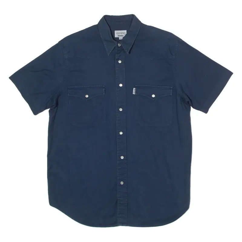 TEDDY'S Western Mens Plain Shirt Blue 90s L