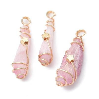 Electroplated Natural Quartz Crystal Dyed Copper Wire Wrapped Pendants