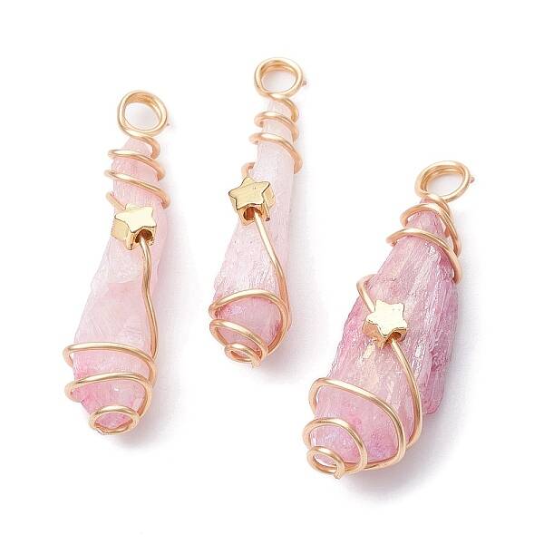 Electroplated Natural Quartz Crystal Dyed Copper Wire Wrapped Pendants