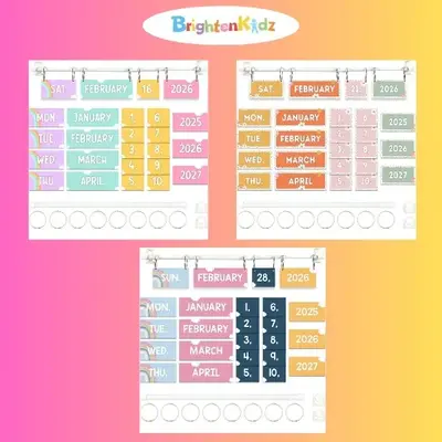 [B2S] Flip Classroom Calendar 2025–2027 (15.7x27.6) – Pastel Bulletin Board Set with 53 Date Cards – Teacher & Homescho...