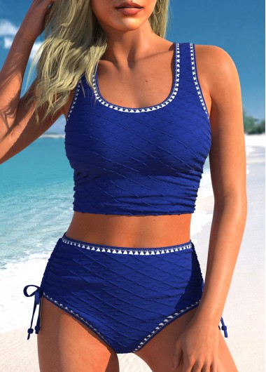 Modlily Scoop Neck Drawstring Royal Blue Bikini Set - S