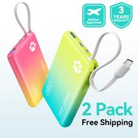 INIU PawGO 45W Powerbank【2 PACK】, Portable Charger, Slimmest 10000mAh Power Bank with Build in USB-C Cable, 45W PD Fast C...
