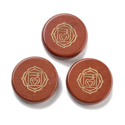 Natural Red Jasper Flat Round with Chakra Sign Figurines Display Decorations